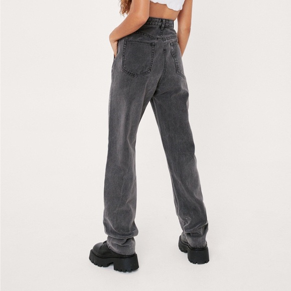 NASTY GAL asymmetric strap straight leg denim jeans high rise size 6 - Picture 2 of 15